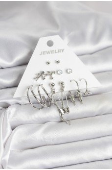 Pirinç Gümüş Renk 6'lı Kadın Küpe Seti