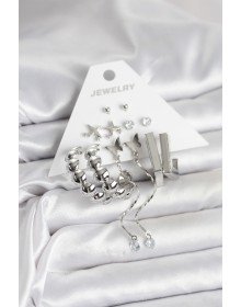 Gümüş Renk Pirinç 6'lı Kadın Küpe Seti