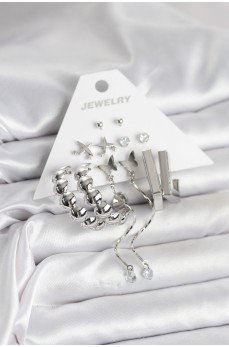 Gümüş Renk Pirinç 6'lı Kadın Küpe Seti Gümüş Renk Pirinç 6'lı Kadın Küpe Seti