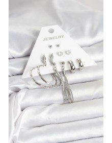 Gümüş Renk Pirinç 6 Çiftli Kadın Küpe Seti