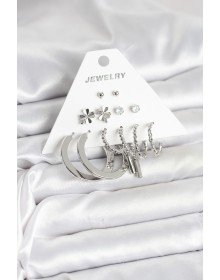 Pirinç Gümüş Renk 6 Çift Kadın Küpe Seti