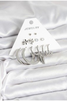 Pirinç Gümüş Renk 6 Çift Kadın Küpe Seti