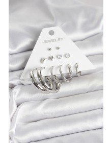 Pirinç Gümüş Renk Halka Modelli 6 Çift Kadın Küpe