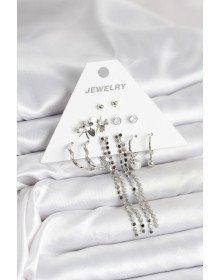 Pirinç Gümüş Renk 6 Çift Kadın Küpe