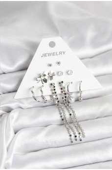 Pirinç Gümüş Renk 6 Çift Kadın Küpe