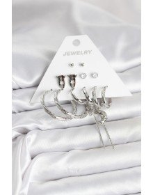 Gümüş Renk Pirinç 6'lı Kadın Küpe Seti