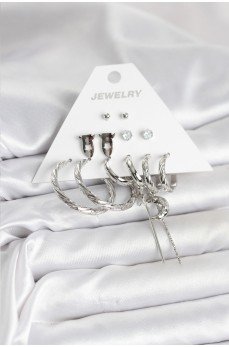 Gümüş Renk Pirinç 6'lı Kadın Küpe Seti Gümüş Renk Pirinç 6'lı Kadın Küpe Seti