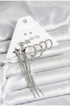 Gümüş Renk Pirinç 6 Çift Kadın Küpe Seti Gümüş Renk Pirinç 6 Çift Kadın Küpe Seti