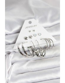 Pirinç Gümüş Renk 6 Çift Kadın Küpe Seti