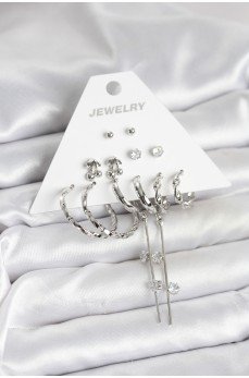 Gümüş Renk Pirinç 6'lı Kadın Küpe Seti Gümüş Renk Pirinç 6'lı Kadın Küpe Seti