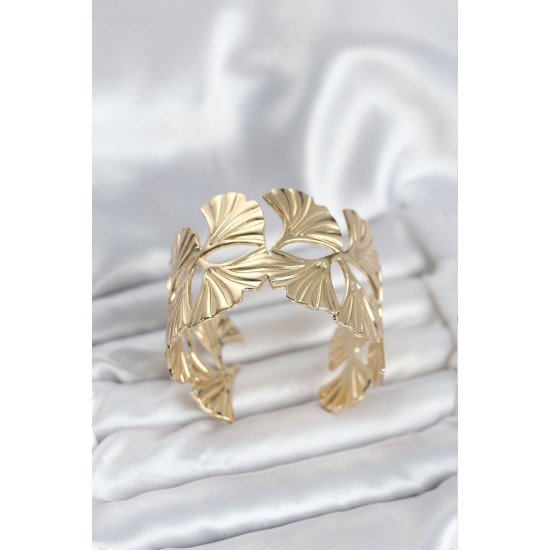 Pirinç Gold Renk Levha Yelpaze Model Kadın Bileklik