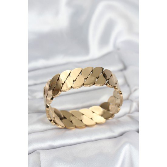 316L Çelik Gold Renk Ezme Zincir Model Kadın Kelepçe Bileklik 316L Çelik Gold Renk Ezme Zincir Model Kadın Kelepçe Bileklik