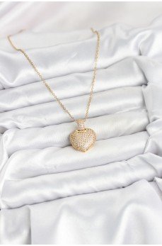 316L Çelik Zincir Gold Renk Zirkon Taşlı Kalpli Kadın Kolye