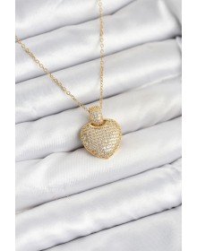 316L Çelik Zincir Gold Renk Zirkon Taşlı Kalpli Kadın Kolye