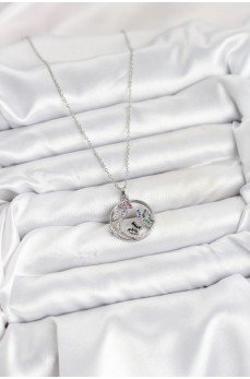 316L Çelik Zincir Gümüş Renk Zirkon Taşlı Kelebekli Kadın Kolye