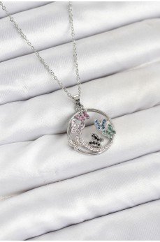 316L Çelik Zincir Gümüş Renk Zirkon Taşlı Kelebekli Kadın Kolye