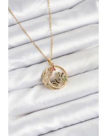 316L Çelik Zincir Gold Renk Zirkon Taşlı Kelebekli Kadın Kolye