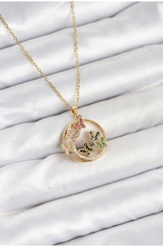 316L Çelik Zincir Gold Renk Zirkon Taşlı Kelebekli Kadın Kolye