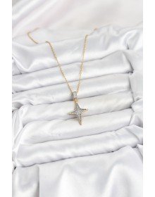 316L Çelik Zincir Gold Renk Kutup Yıldızı Model Zirkon Taşlı Kadın Kolye