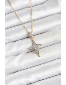 316L Çelik Zincir Gold Renk Kutup Yıldızı Model Zirkon Taşlı Kadın Kolye