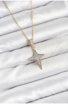 316L Çelik Zincir Gold Renk Kutup Yıldızı Model Zirkon Taşlı Kadın Kolye