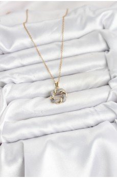 316L Çelik Zincir Gold Renk Zirkon Taşlı Sarmal Model Kadın Kolye