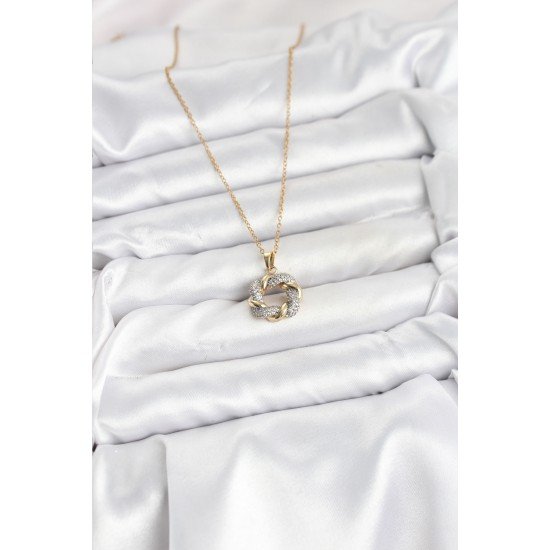 316L Çelik Zincir Gold Renk Zirkon Taşlı Sarmal Model Kadın Kolye