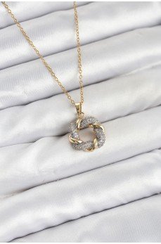 316L Çelik Zincir Gold Renk Zirkon Taşlı Sarmal Model Kadın Kolye