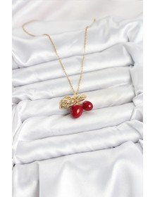 316L Çelik Zincir Yapraklı Kiraz Model Gold Renk Kadın Kolye