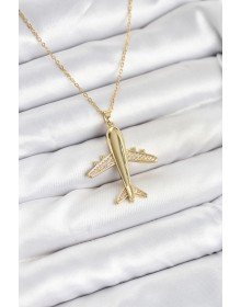 316L Çelik Zincir Gold Renk Uçak Model Kadın Kolye