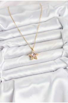 316L Çelik Zincir Pembe Taşlı Yıldız Model Kadın Kolye