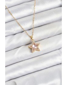 316L Çelik Zincir Pembe Taşlı Yıldız Model Kadın Kolye