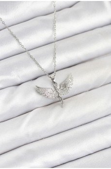 316L Çelik Zincir Gümüş Renk Melek Model Kadın Kolye