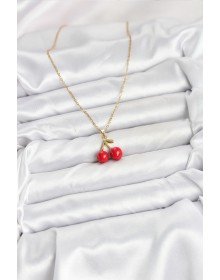 316L Çelik Zincir Gold Renk Kiraz Model Kadın Kolye