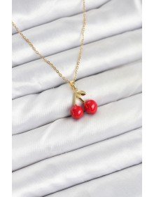316L Çelik Zincir Gold Renk Kiraz Model Kadın Kolye