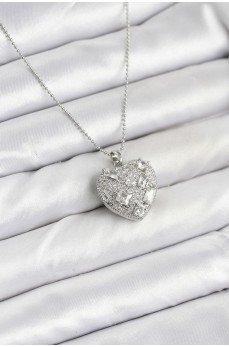316L Çelik Zincir Gümüş Zirkon Taşlı Kalpli Kadın Kolye