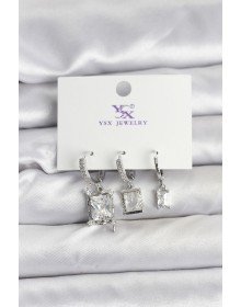 Gümüş Renk Zirkon Taşlı Kadın Küpe