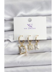 Gold Renk Zirkon Taşlı Kadın Küpe