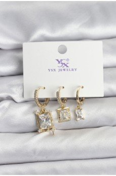 Gold Renk Zirkon Taşlı Kadın Küpe