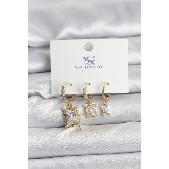 Gold Renk Zirkon Taşlı Kadın Küpe