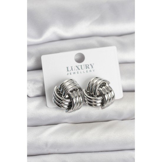 Pirinç Sarmal Gümüş Renk Kadın Küpe