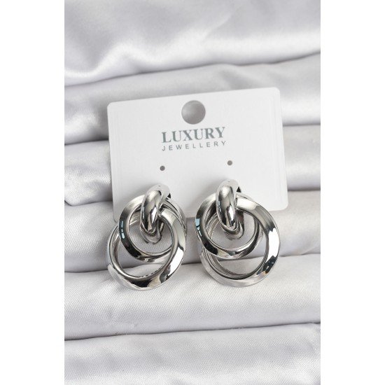 Gümüş Renk Halka Model Pirinç Kadın Küpe