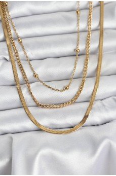 316L Çelik Gold Renk 3'lü Kadın Kolye