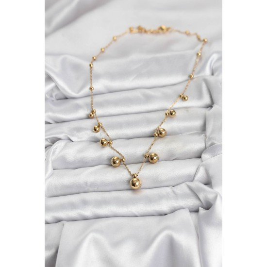 316L Çelik Zincir Gold Renk Topçuklu Kolye 316L Çelik Zincir Gold Renk Topçuklu Kolye