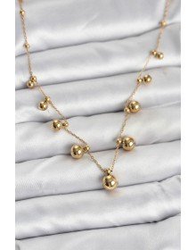 316L Çelik Zincir Gold Renk Topçuklu Kolye