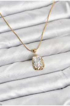 316L Çelik Zincir Gold Renk Zirkon Taşlı Kadın Kolye