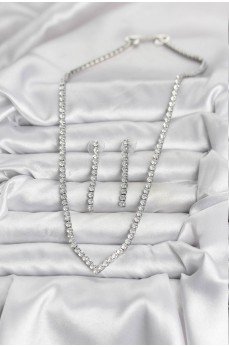 Gümüş Renk Zirkon Taşlı Kadın Kolye Küpe Seti