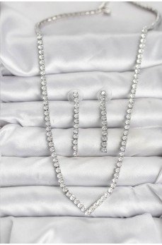 Gümüş Renk Zirkon Taşlı Kadın Kolye Küpe Seti