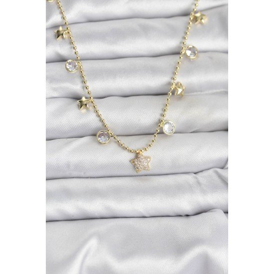 Pirinç Gold Renk Yıldız Model Kadın Kolye