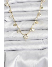 Pirinç Gold Renk Yonca Model Kadın Kolye